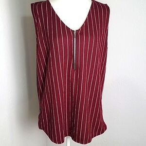 LulaRoe Sleeveless Maroon Stripe Top, Zipper V-neckline, Size Medium